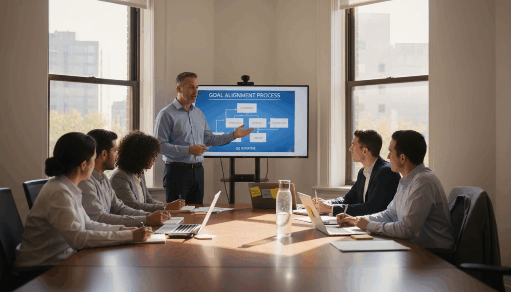 Team leader guiding goal alignment session