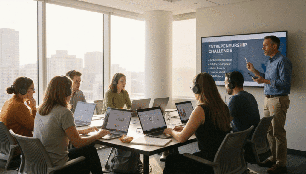 Students in real-world interactive learning classroom