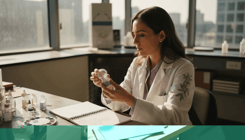 Entrepreneur updating planner in busy office