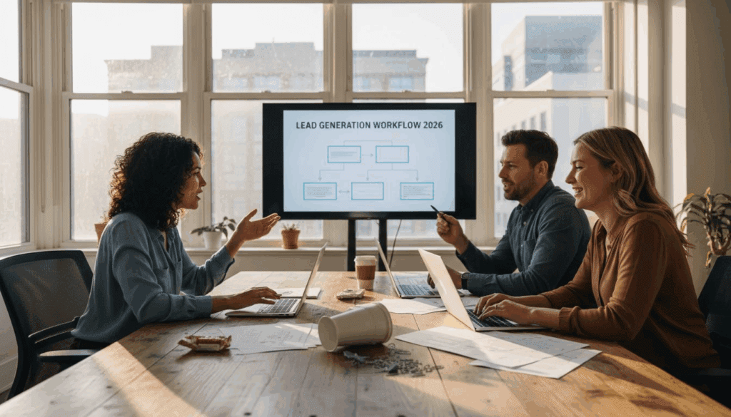 Small team planning lead generation workflow