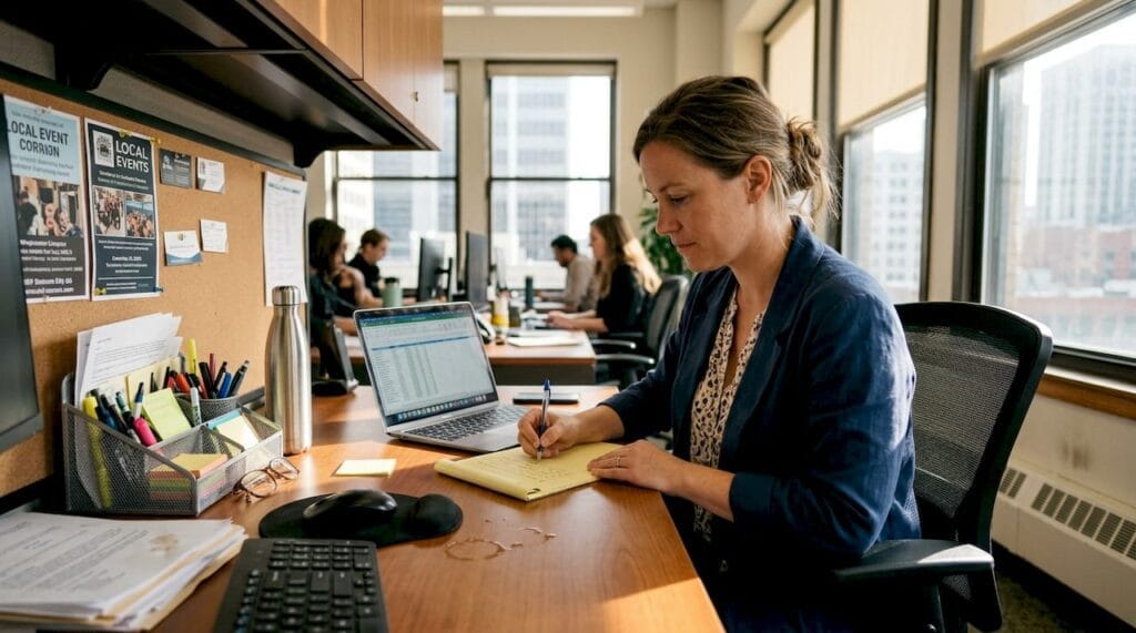 Small business owner planning at shared office