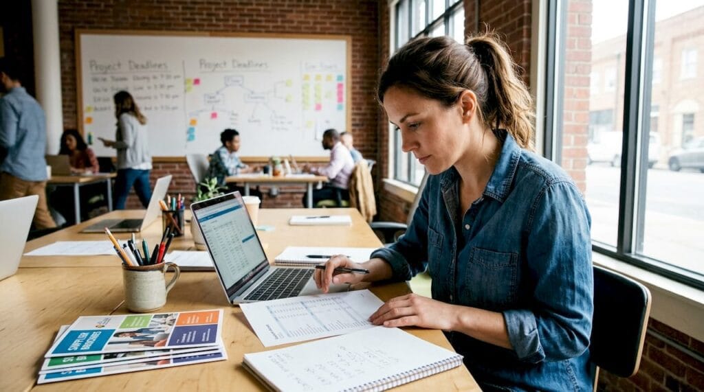 Founder reviewing equipment finance options at desk