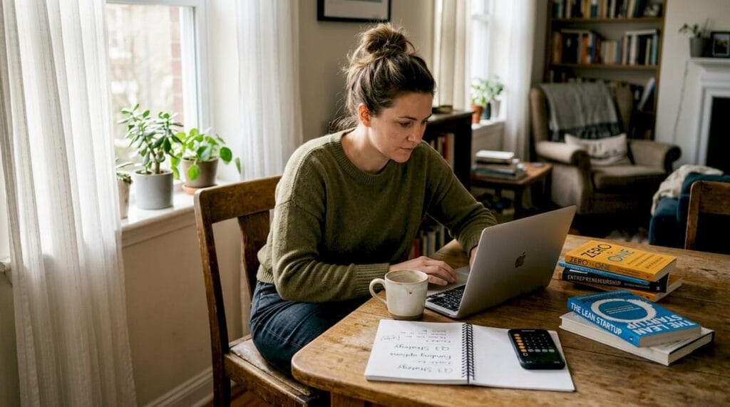 Founder working at home office table