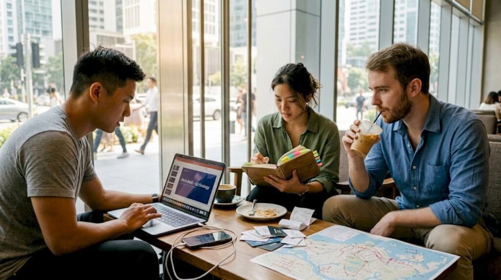 Startup founders collaborating in Singapore café