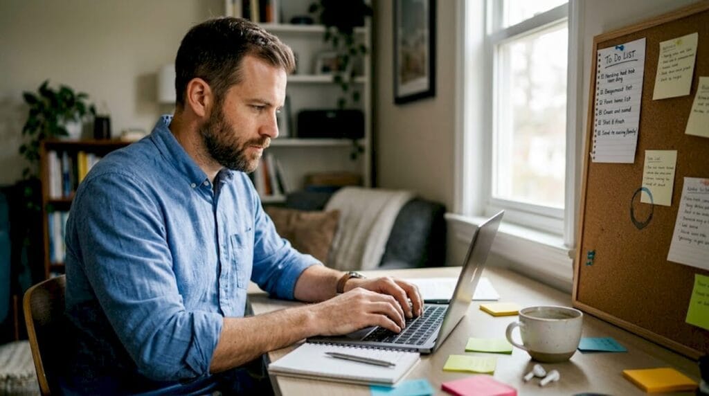 Founder working at home office desk