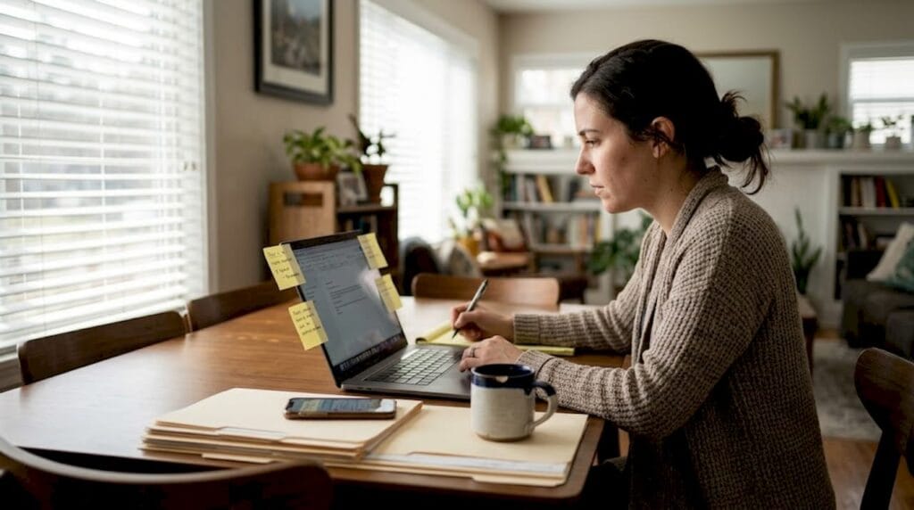 Entrepreneur focused at home office table