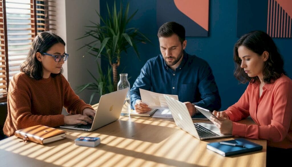 Entrepreneurs collaborating in small office meeting