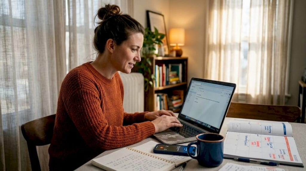 Freelancer networking at home workspace