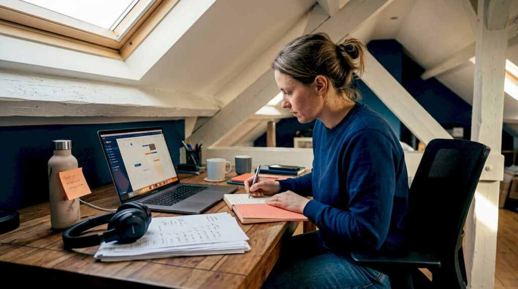 Entrepreneur planning daily accountability at desk