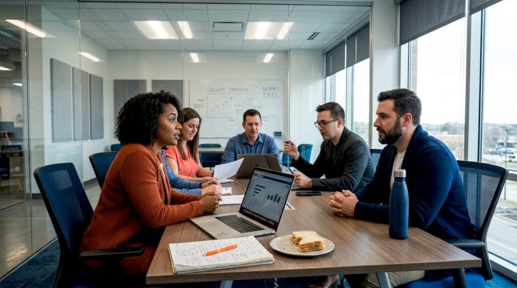 Entrepreneur cohort in active group meeting