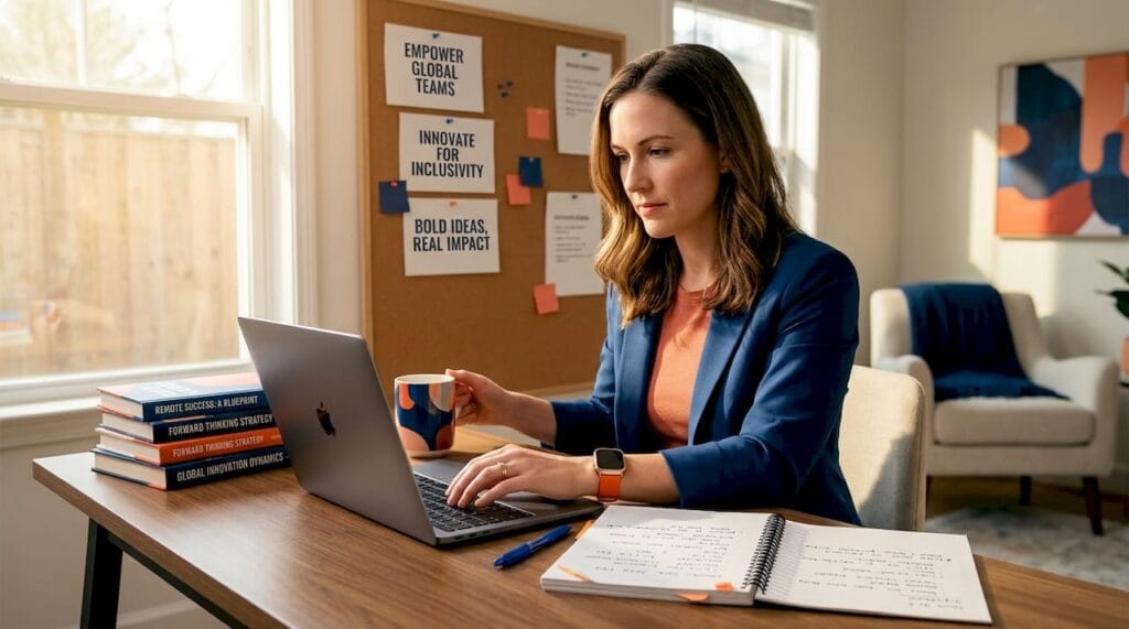 Founder working in bright home office