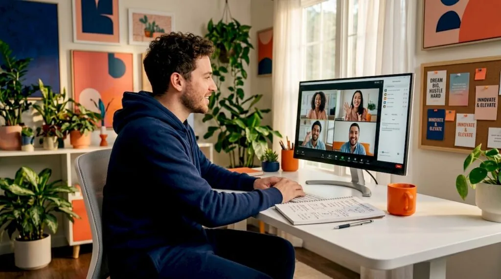 Entrepreneur on video call in home office