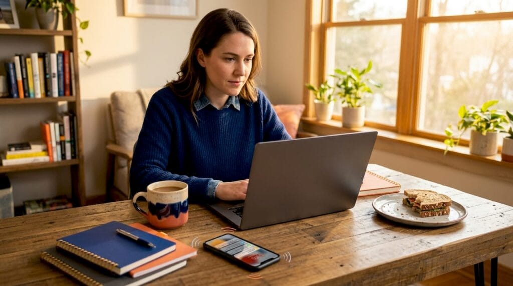 Early-stage founder working at home table