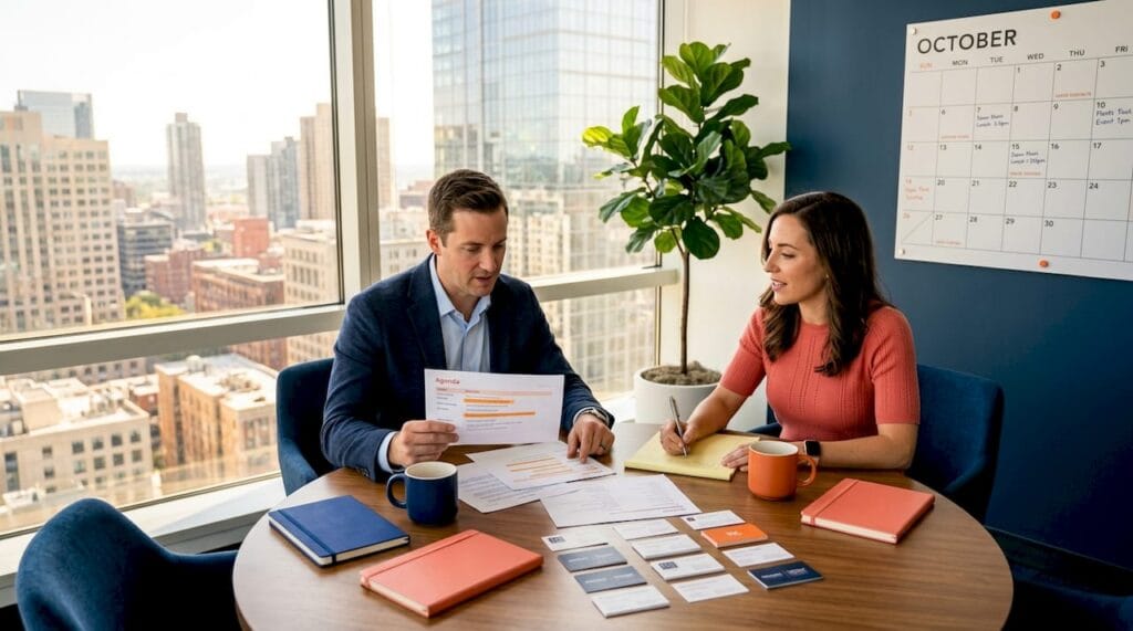 Entrepreneurs meeting at round table office