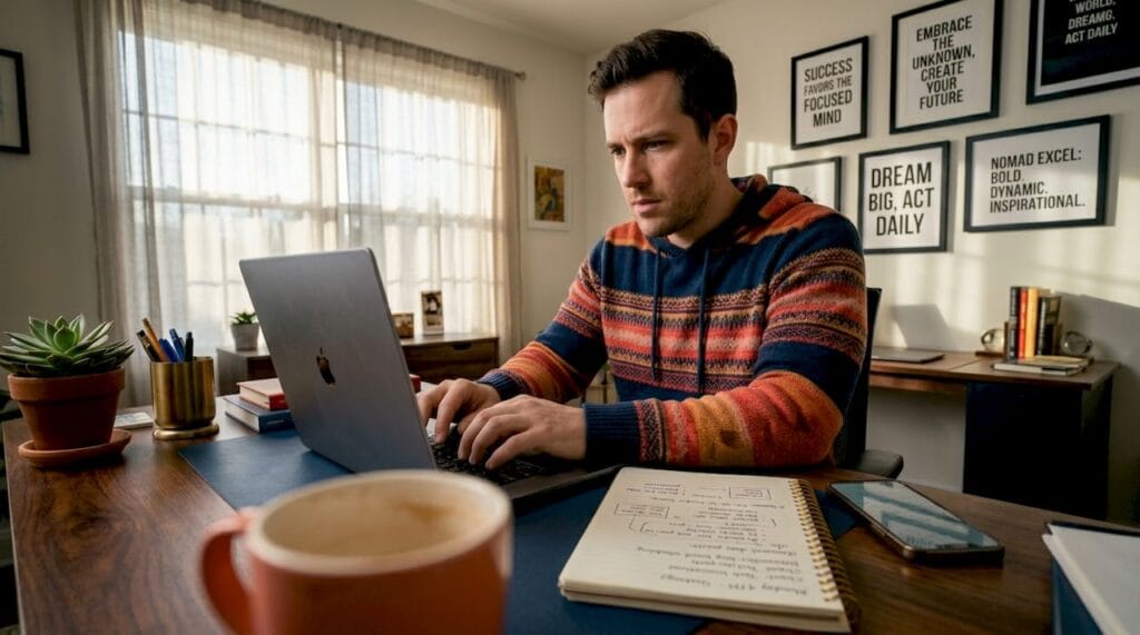 Freelancer automating workflow in home office