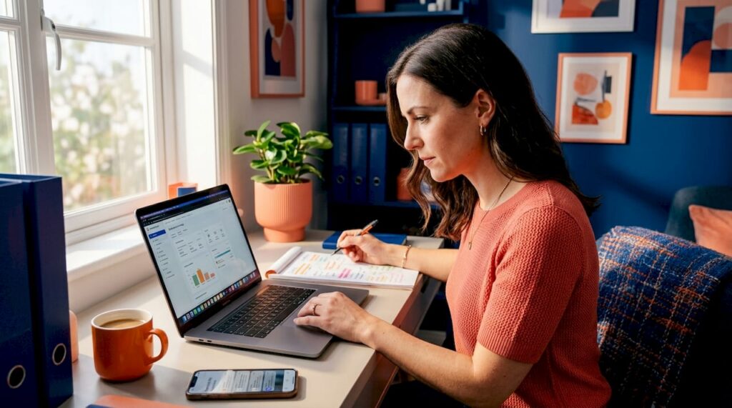 Entrepreneur developing outcome-focused strategy at desk