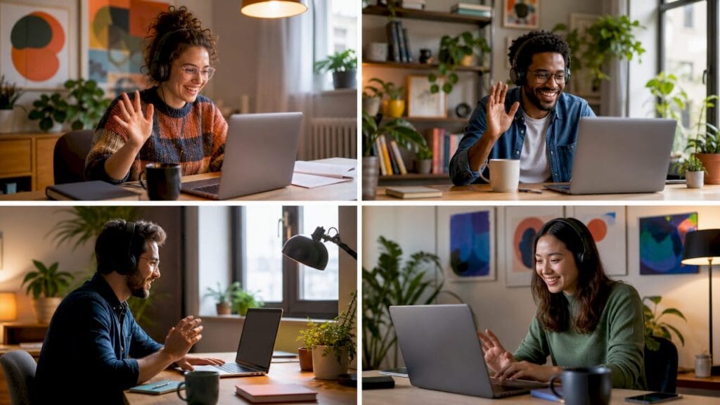 Remote team collaborating via video call
