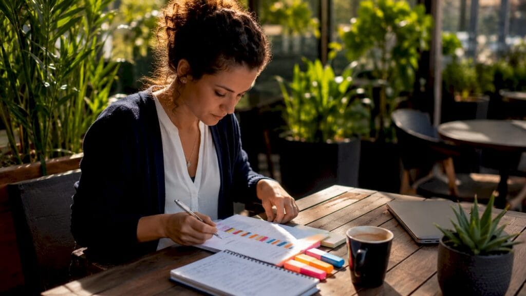 Entrepreneur reviewing startup marketing checklist