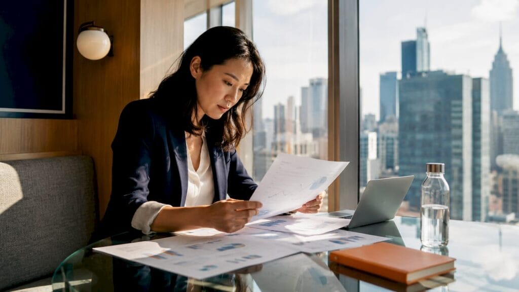 Entrepreneur reviewing growth data at desk