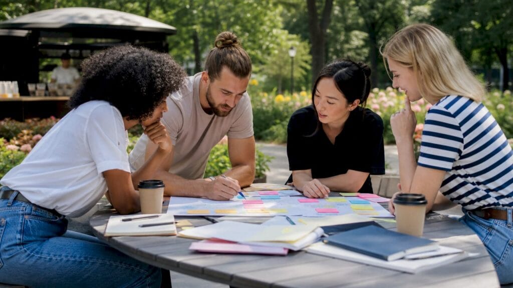 Team collaborating during business sprint session