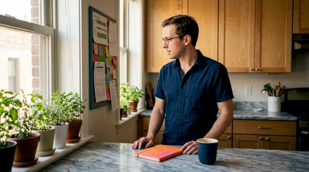 Startup founder reviewing accountability documents