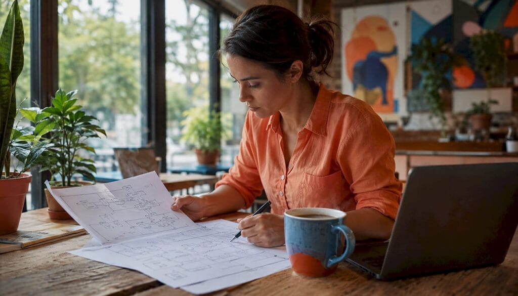 Entrepreneur reviewing scalable business system documents
