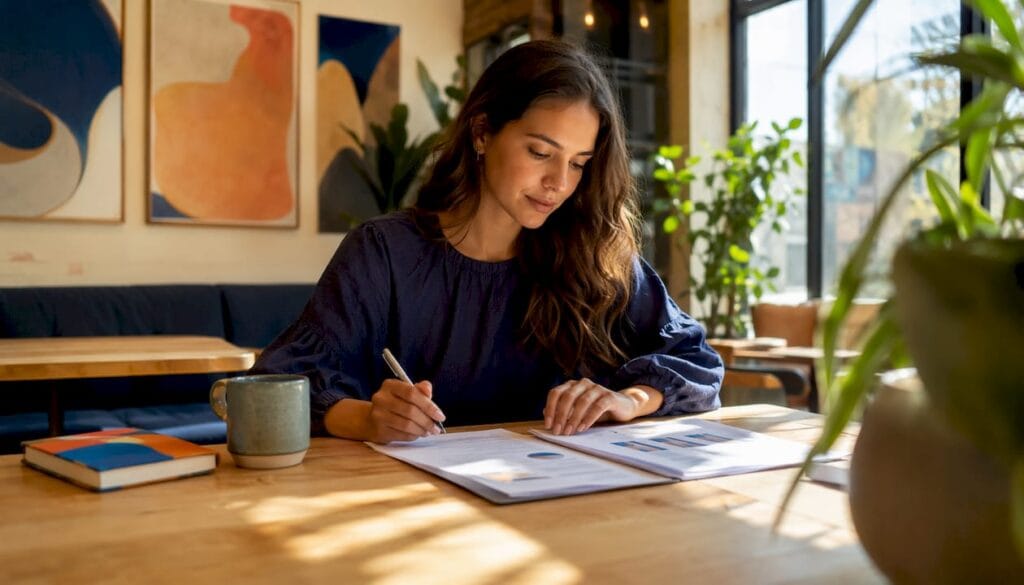 Entrepreneur reviewing startup funding documents