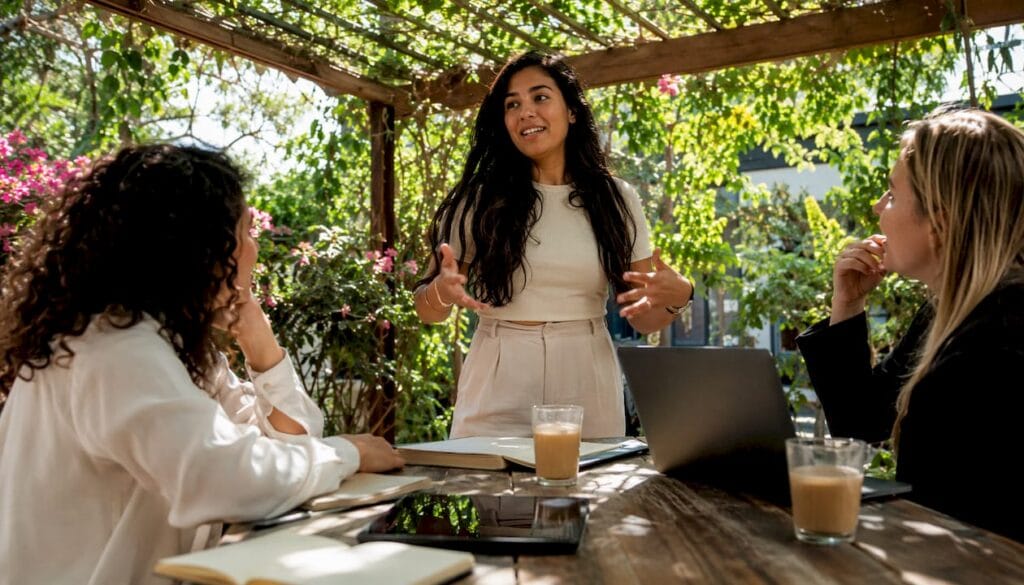 Founder meeting startup advisors in co-working space