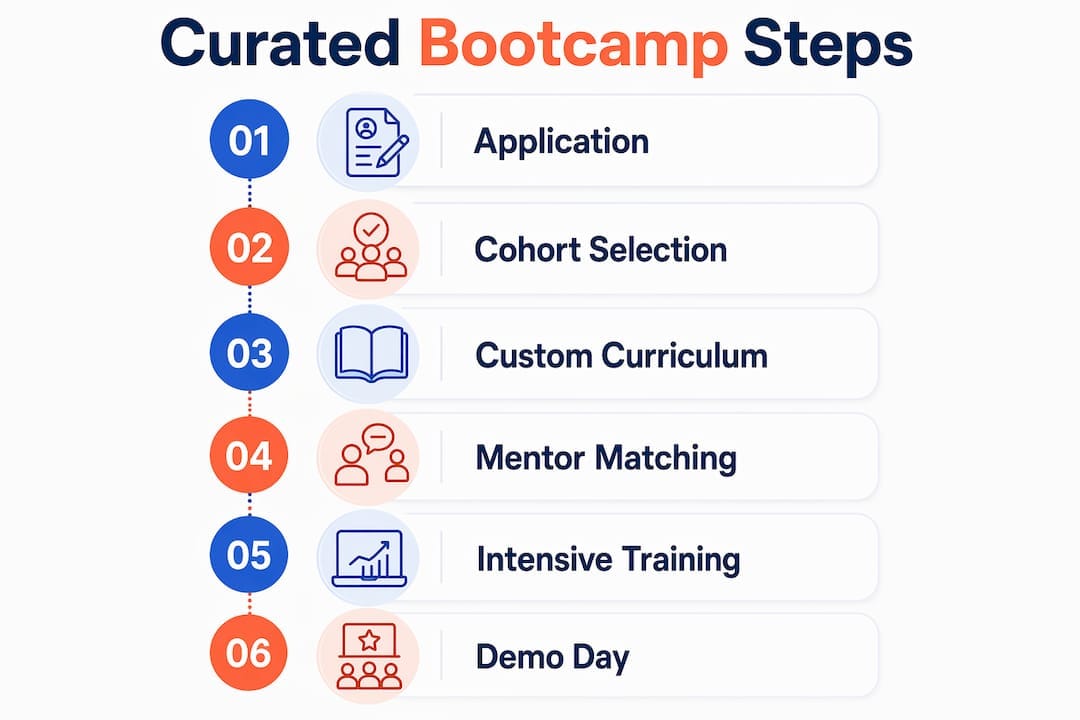 Infographic showing curated bootcamp process steps