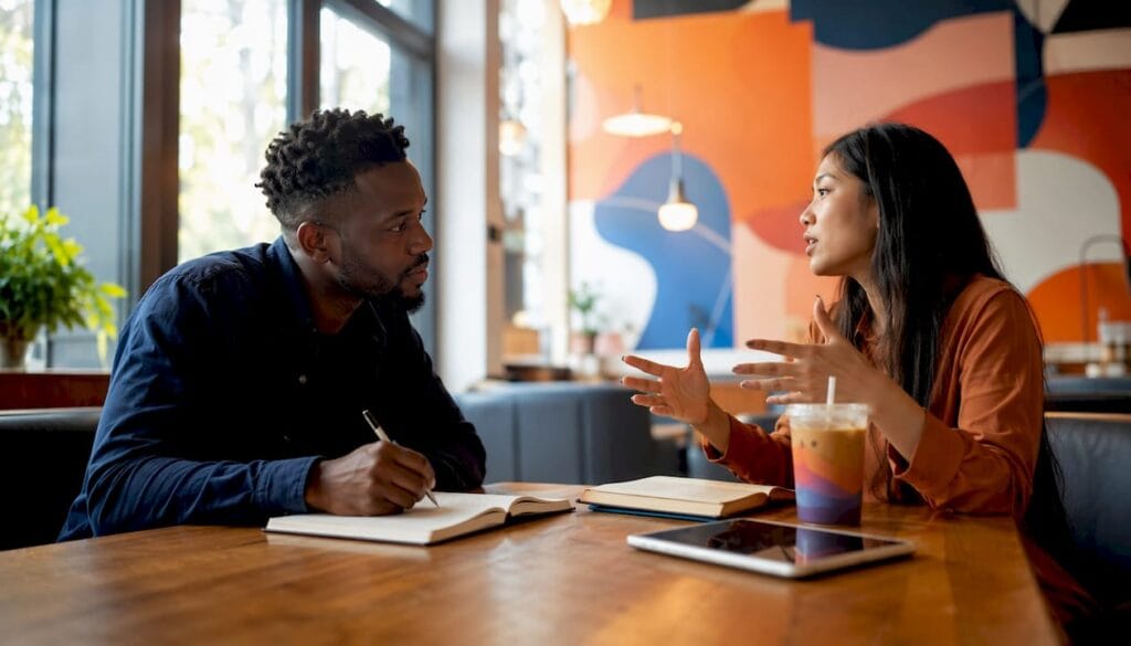 Mentor and founder engaged in mentoring session