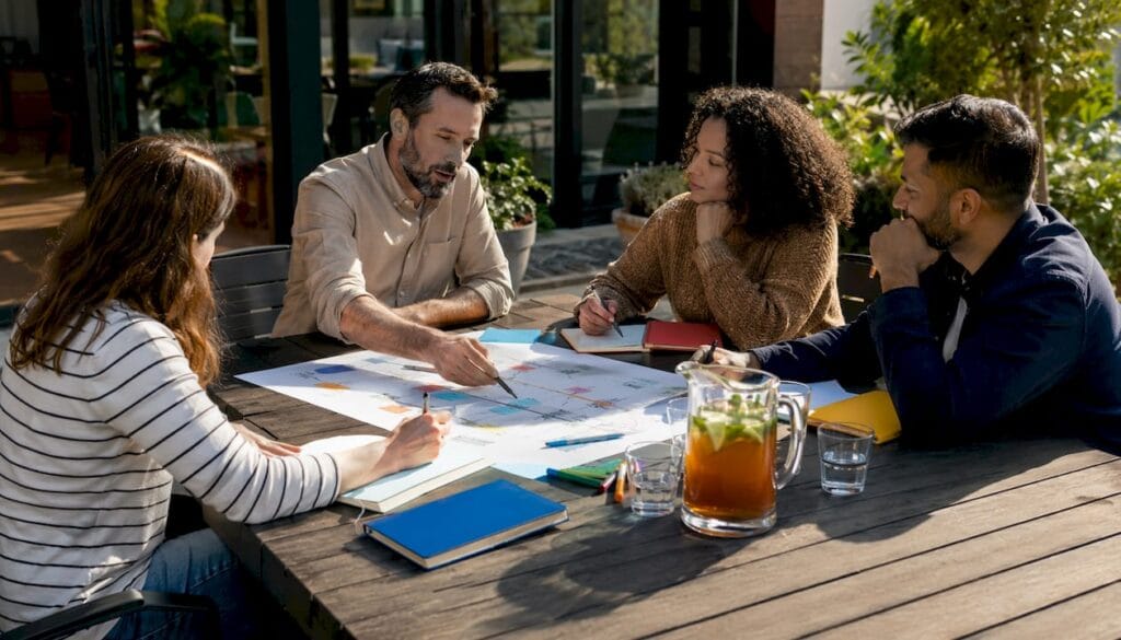 Entrepreneurs collaborating around table