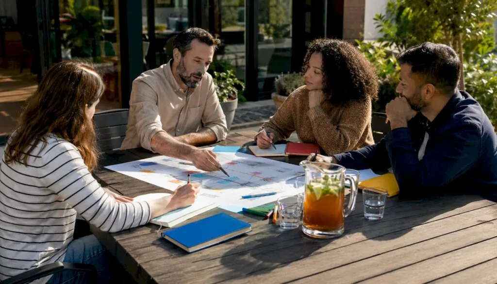 Entrepreneurs collaborating around table