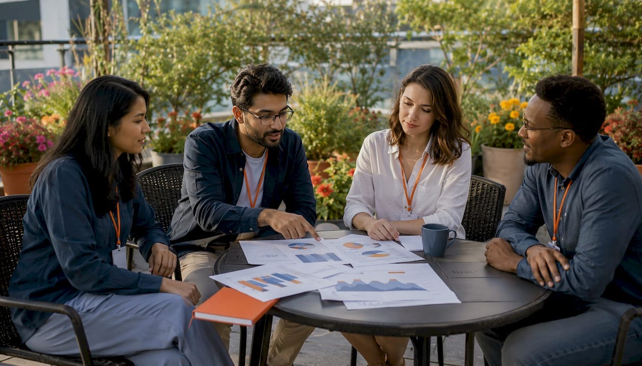 Startup team analyzing pivot indicators together