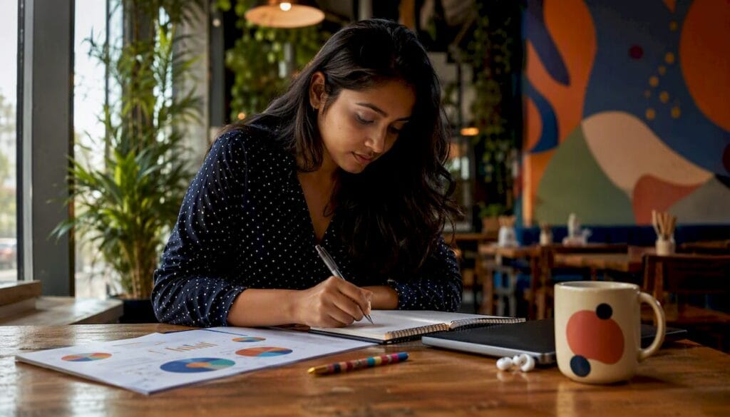 Young female entrepreneur working at home office desk