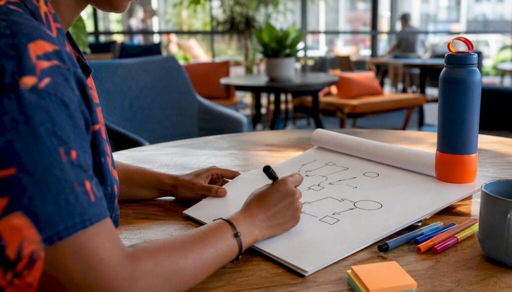 Hand sketching social enterprise models on whiteboard
