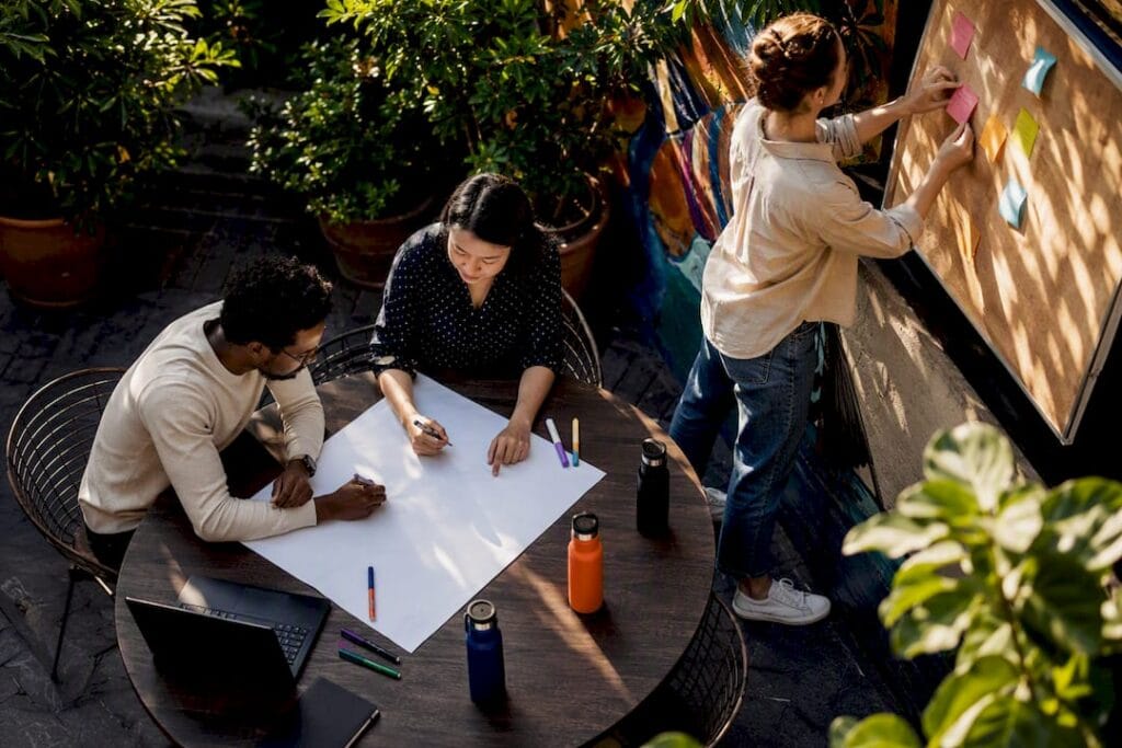 Entrepreneurs planning startup in coworking space