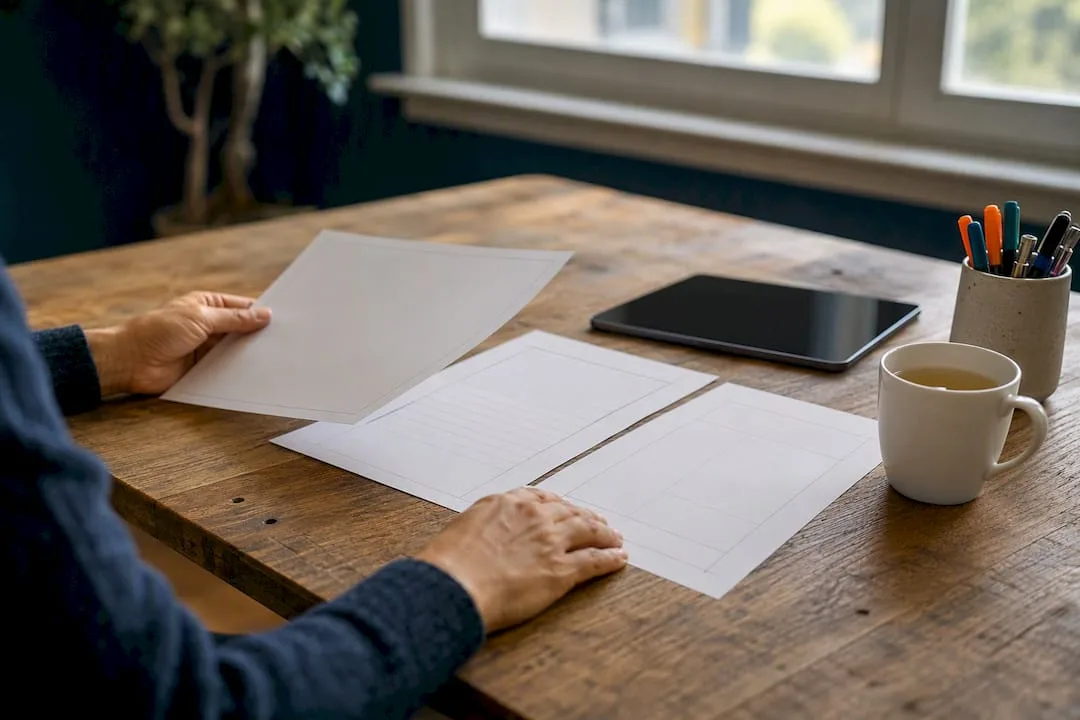 Templates and tools laid out on entrepreneur's desk