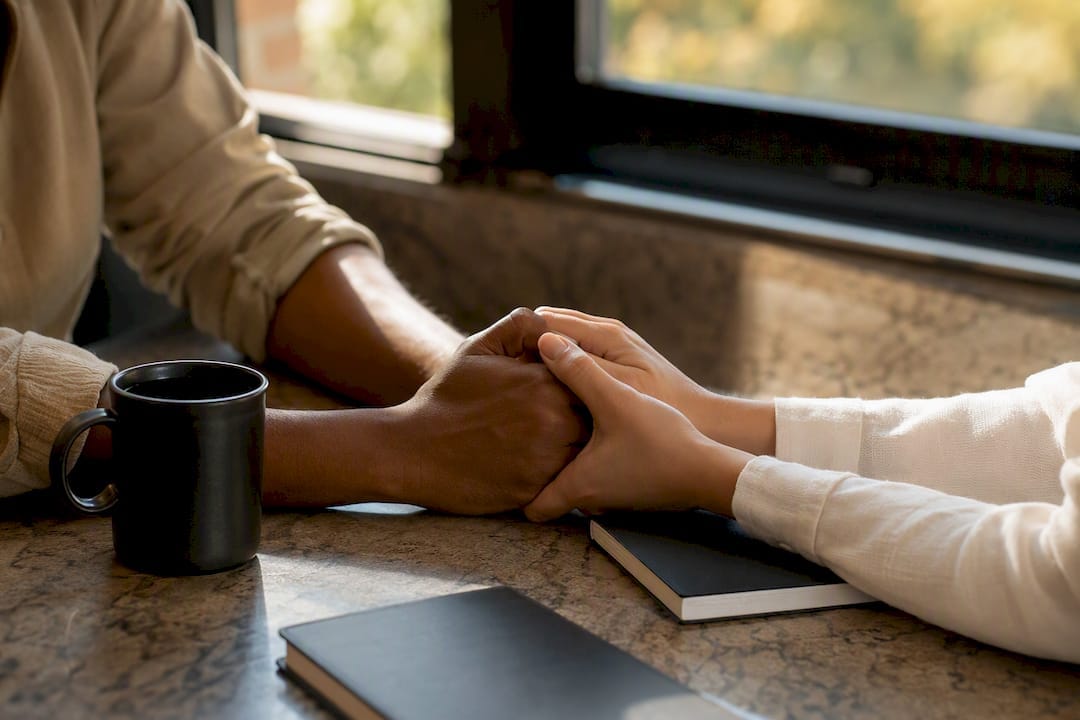 Hands clasped showing support and encouragement