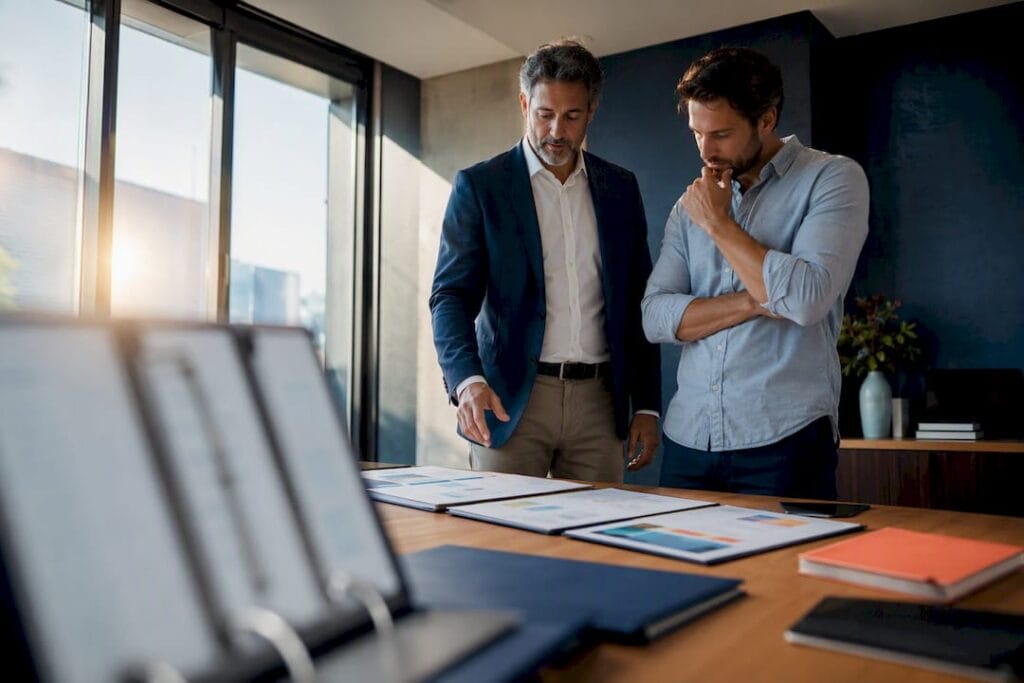 Founder reviewing a structured business plan