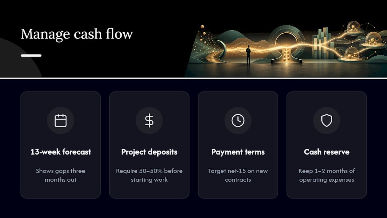 Rolling 13-week cash flow forecast with reserves