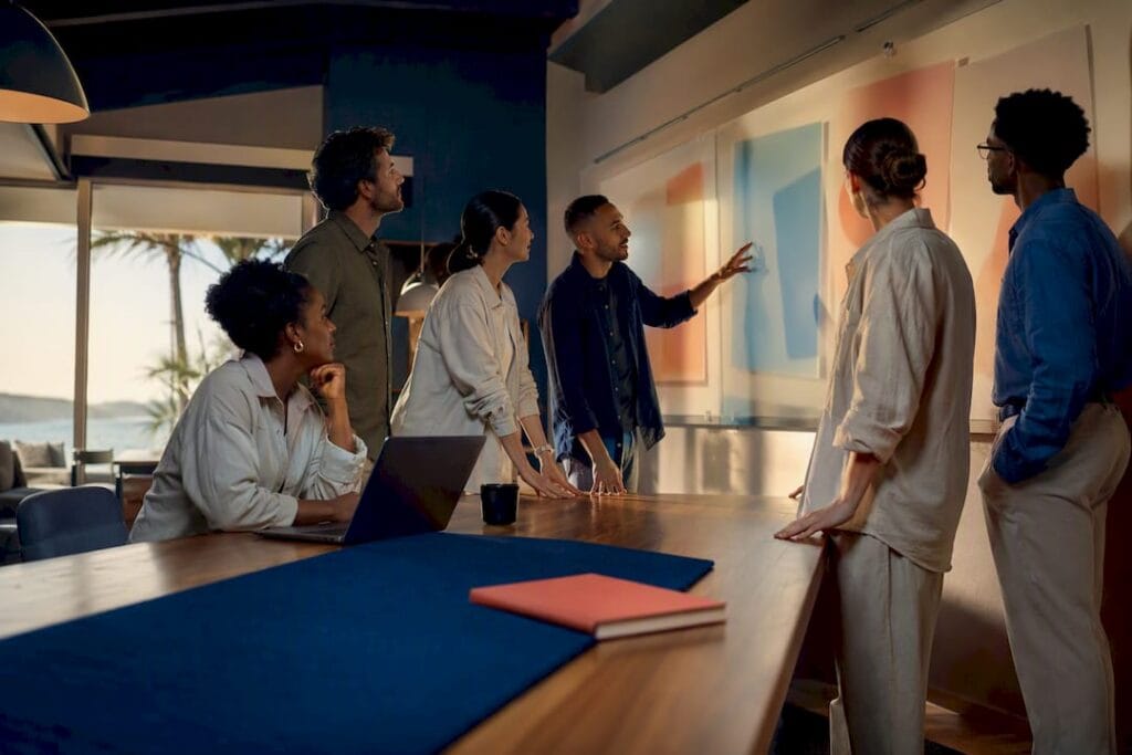 Team collaborating during a retreat workshop