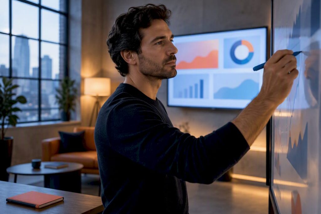 Founder reviewing startup scaling metrics