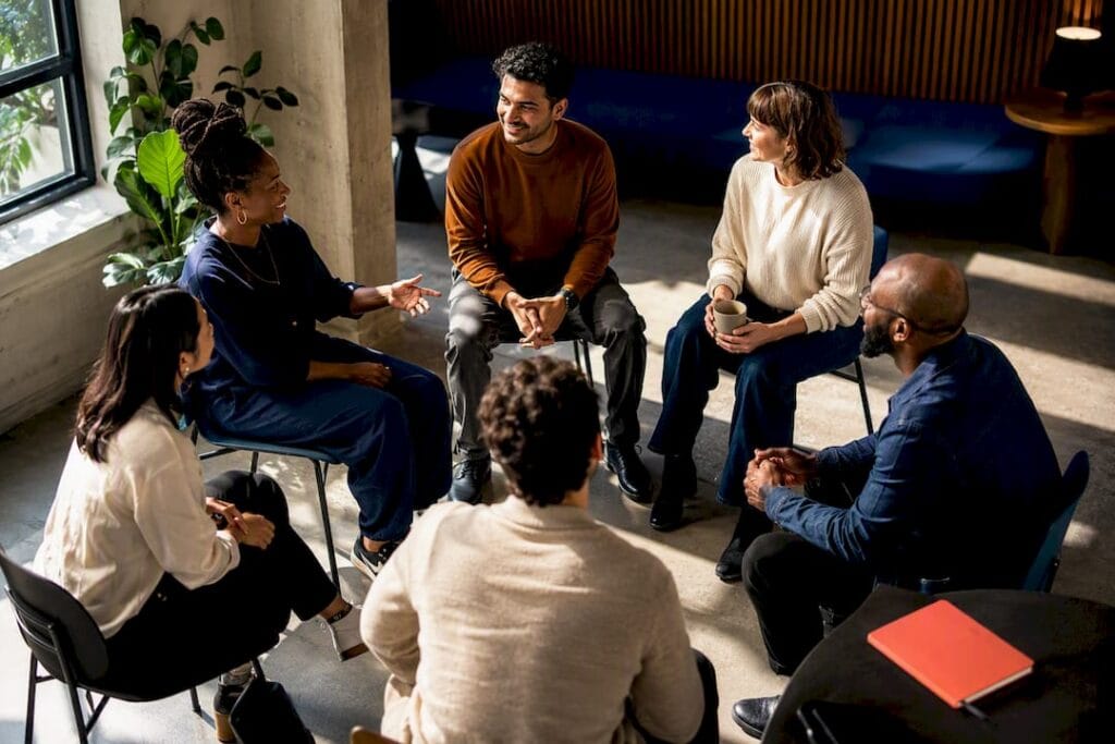 Founders connecting at a community meetup