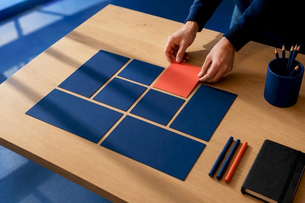 Founder arranging ecommerce canvas blocks