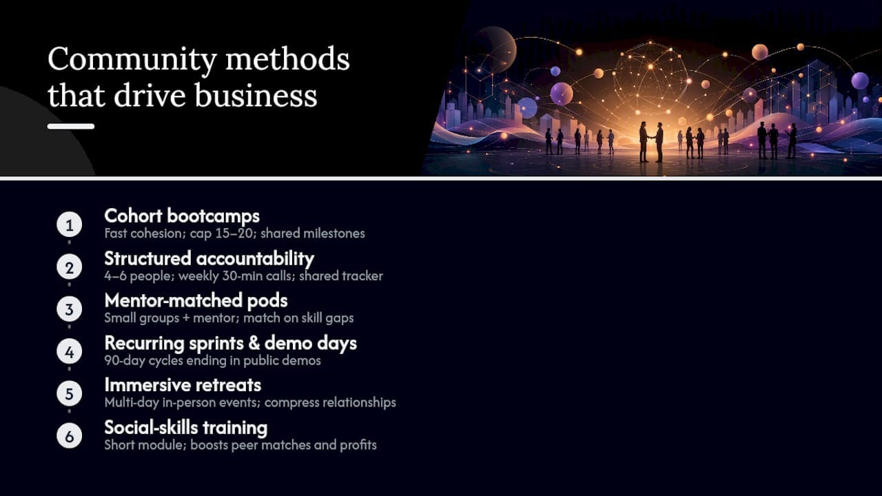 Six structured founder community methods