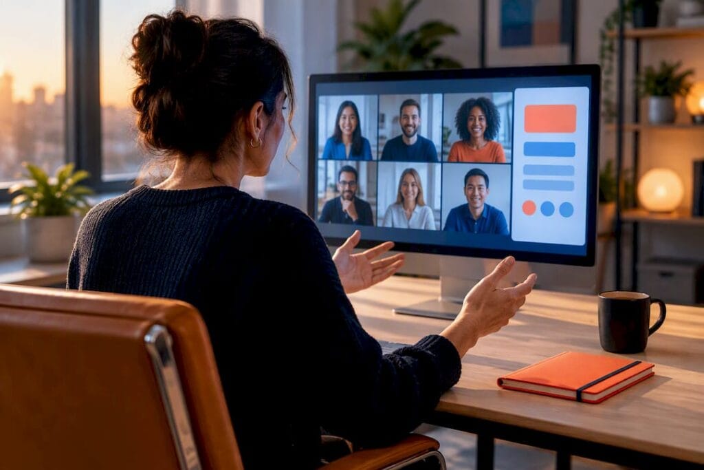 Manager facilitating remote team activity
