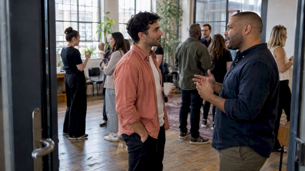 Entrepreneurs talking at a networking event