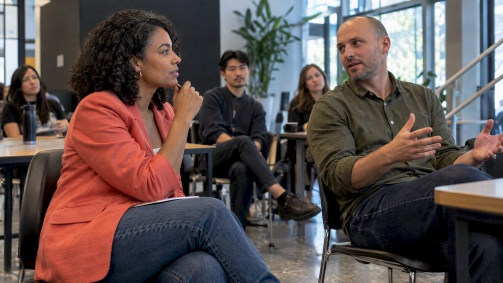 Founder asking a question at a meetup