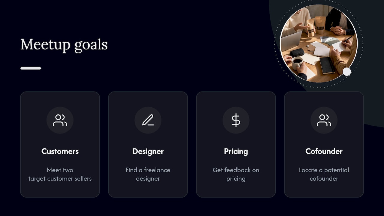 Four concrete goals for an entrepreneur meetup